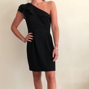 MaxAndCleo Black, one shoulder cocktail dress.